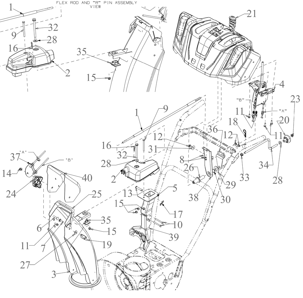 Chute Controls Diagram and Parts List for 2X30-INCHMAX (31AH8JVSB10)(2023) Cub Cadet Snow Blower